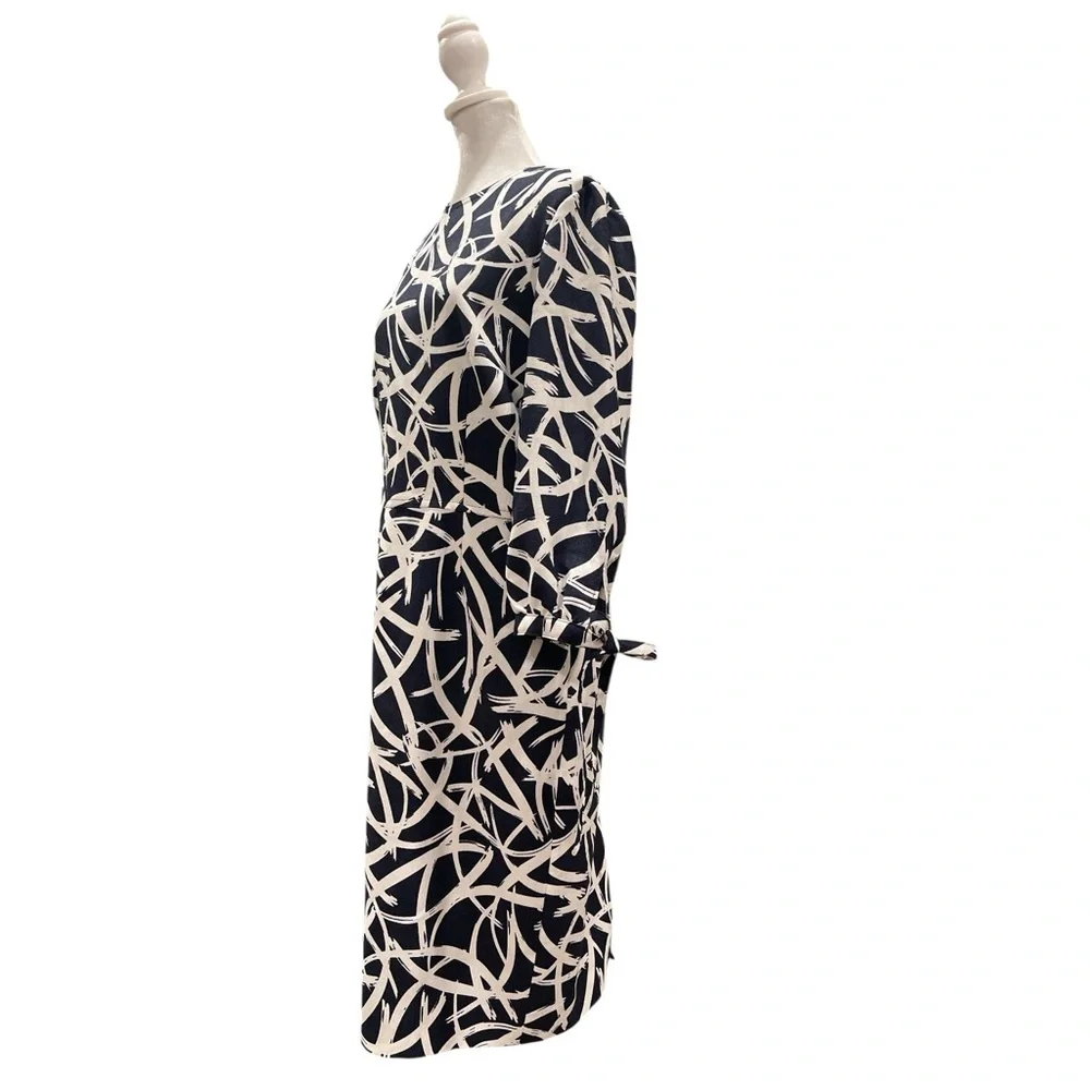 Navy Abstract Midi Dress M Office Chic Parisian Minimalist - Picture 5 of 8
